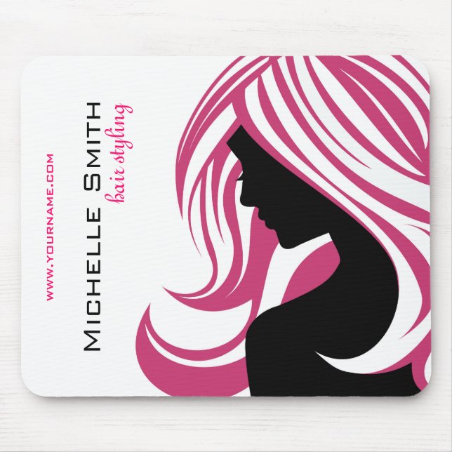 Girl with Long Pink Hair HairStyling Beauty Salon  Mouse Pad (Front)