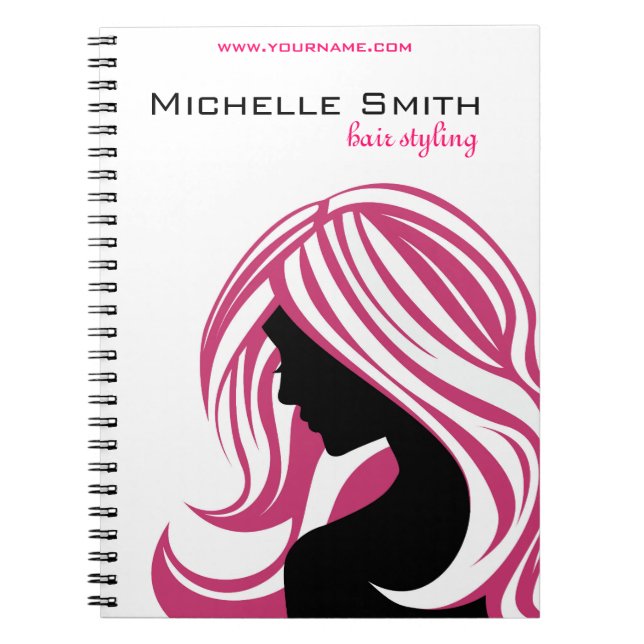 Girl with Long Pink Hair HairStyling Beauty Salon  Notebook (Front)