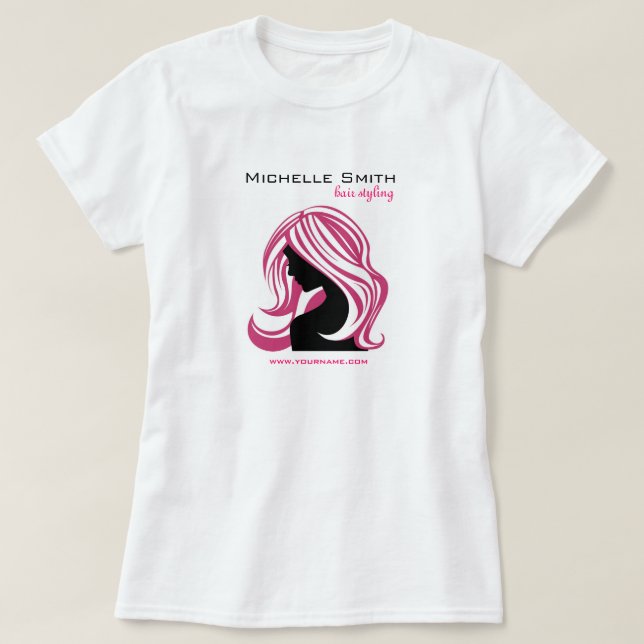 Girl with Long Pink Hair HairStyling Beauty Salon  T-Shirt (Design Front)