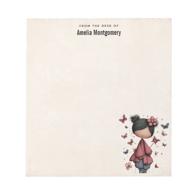 Girl with Magic Wand and Butterflies Cute Notepad (Front)