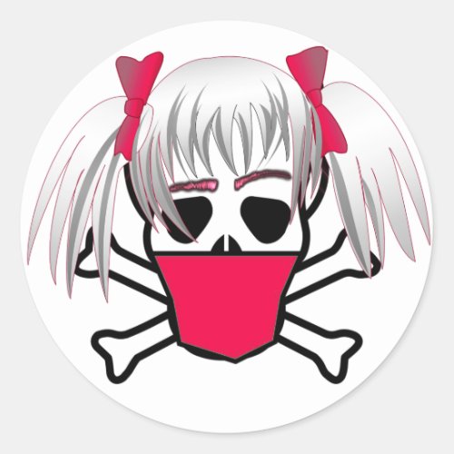 Girl With Mask Skull and Cross Bones Classic Round Sticker