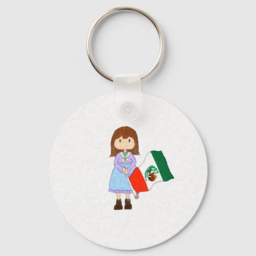 Girl with Mexican Flag Keychain