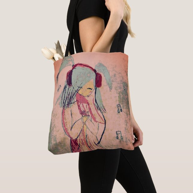 Girl With Music in Her Head Portrait Tote Bag (Close Up)