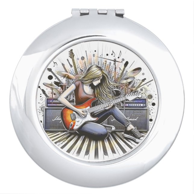 Girl with musical vibes compact mirror (Front)