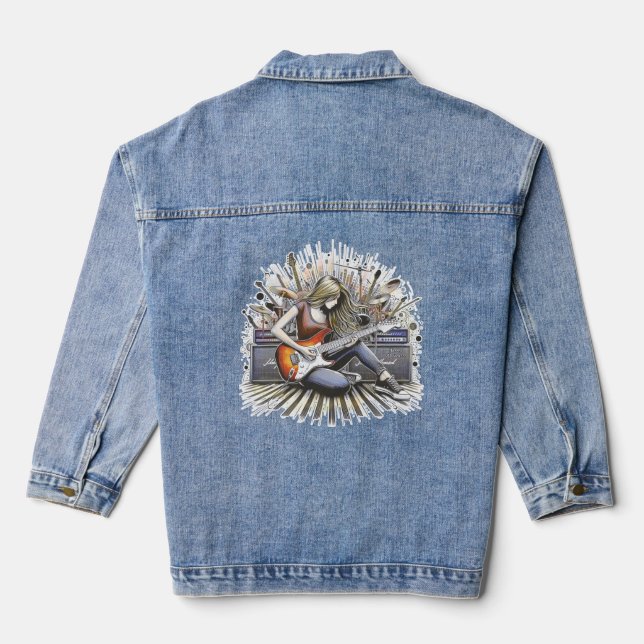 Girl with musical vibes denim jacket (Back)