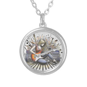 Girl with musical vibes silver plated necklace