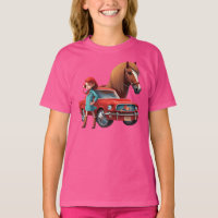 Girl With Mustang Car Horse