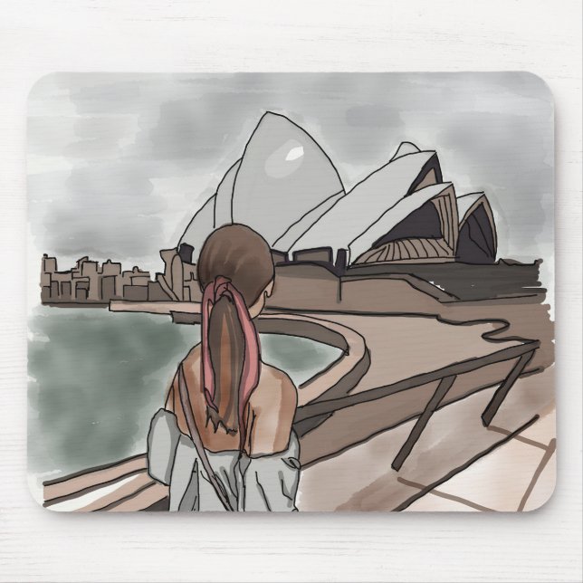 Girl with Opera house at Sydney. Mouse Pad (Front)