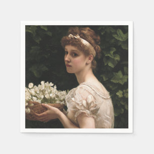 Girl With Pea Blossoms (by Edward Poynter) Napkins