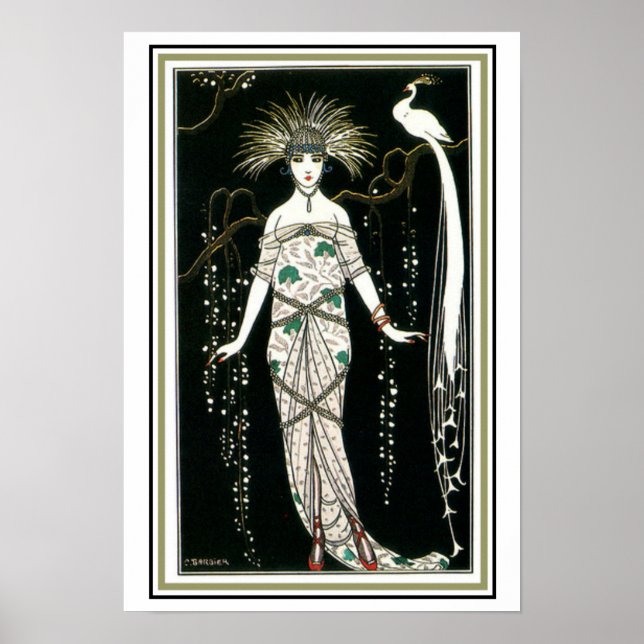 "Girl With Peacock" Art Deco Poster 13 x 19 (Front)