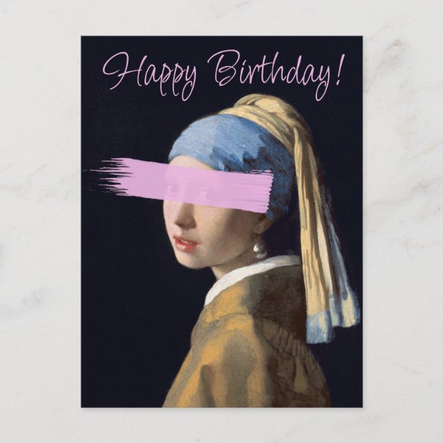 Girl with pearl earing pop art Happy birthday Postcard (Front)