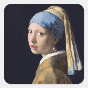 Girl with pearl earring 1665 Johannes Vermeer Square Sticker