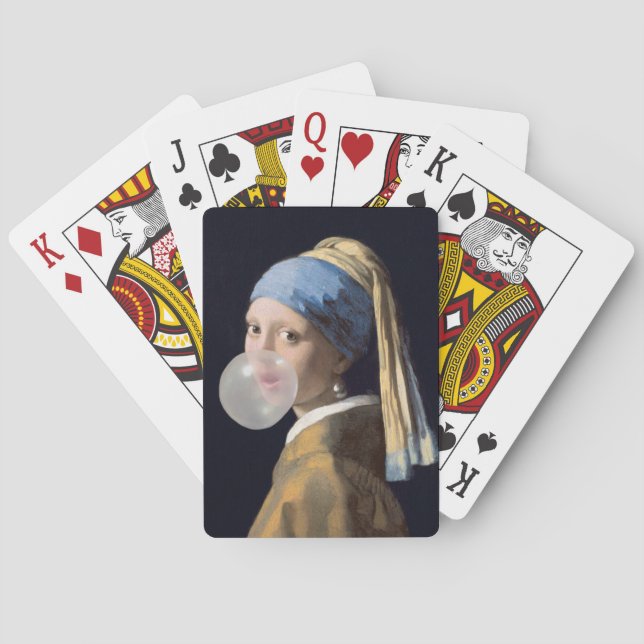 Girl with pearl earring blowing a bubble gum poker cards (Back)