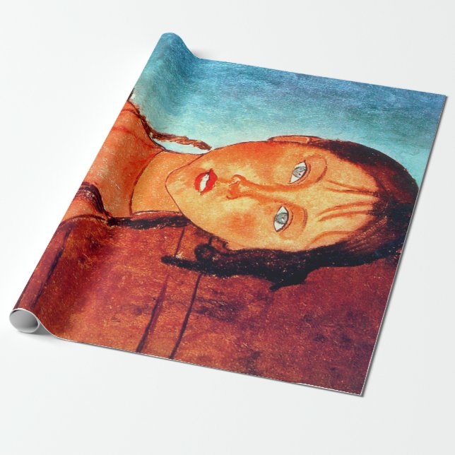 Girl with Pigtails, Modigliani Wrapping Paper (Unrolled)