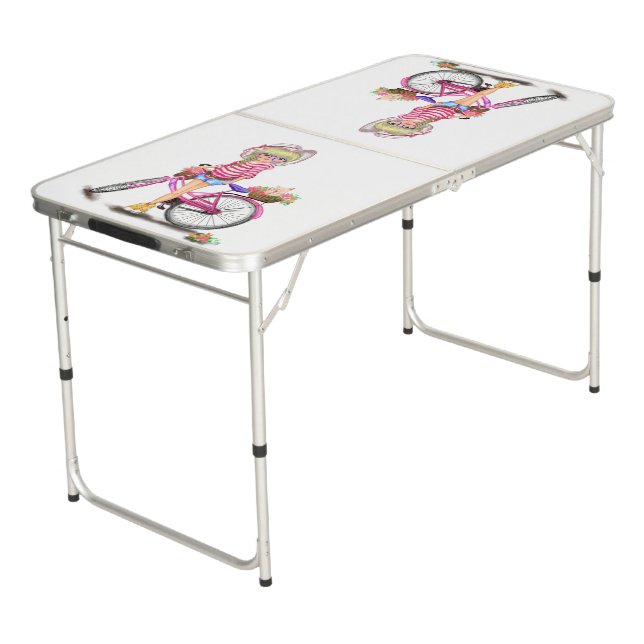 Girl with Pink Bike Beer Pong Table (Angled)