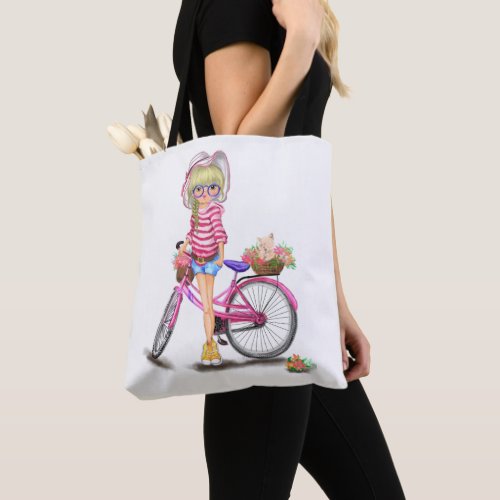 Girl with Pink Bike Tote Bag