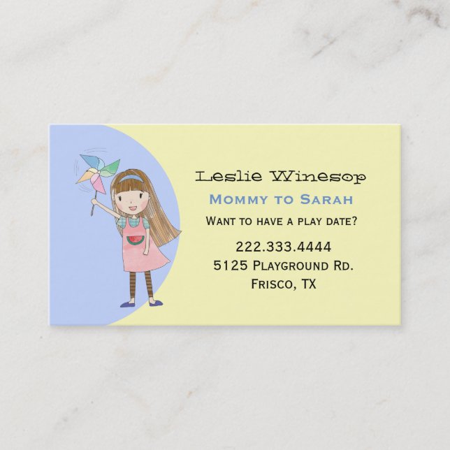 Girl with Pinwheel Mommy Play Date Card (Front)