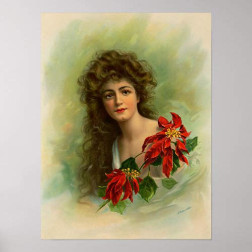  Girl with poinsettia restored Poster