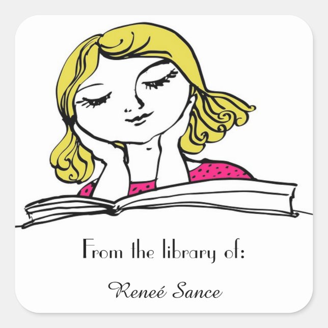 Girl With Polka Dot Dress Reading Bookplate (Front)