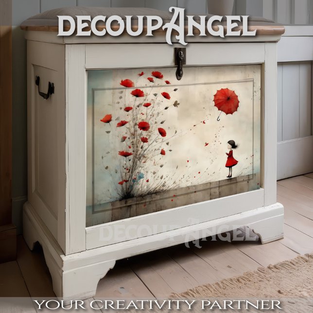 Girl with poppies and red umbrella - decoupage -  tissue paper (Creator Uploaded)