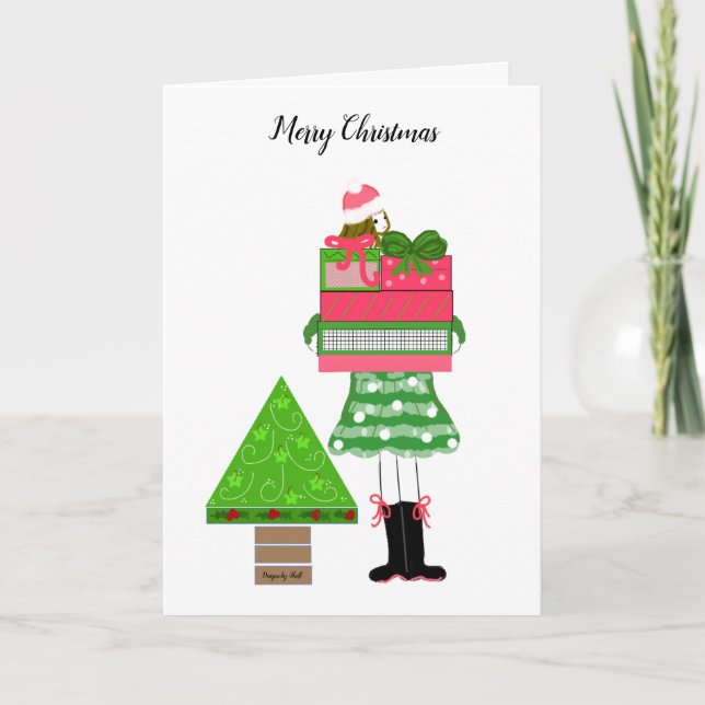 Girl With Presents and Tree Card (Front)