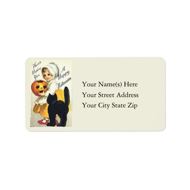 Girl With Pumpkin and Black Cat Address Label (Front)