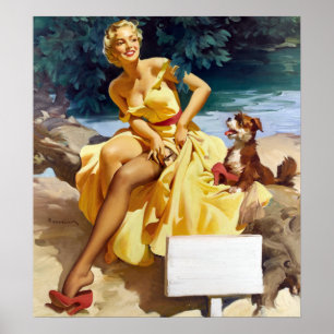 Girl with Puppy Pin Up Poster