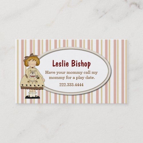 Girl with Puppy Striped Play Date Card Business Card