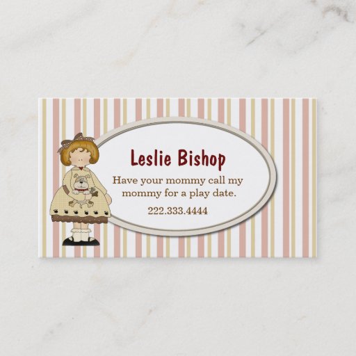Customizable Girl with Puppy Striped Play Date Card Business Card