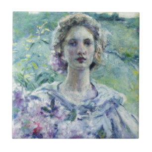Girl with Purple Flowers (by Robert Reid) Ceramic Tile
