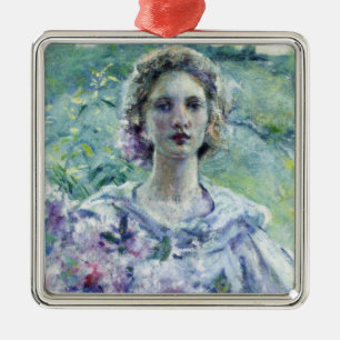Girl with Purple Flowers (by Robert Reid) Metal Ornament