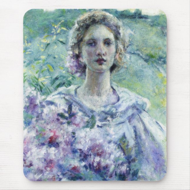 Girl with Purple Flowers (by Robert Reid) Mouse Pad (Front)
