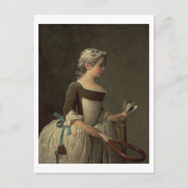 Girl with Racket and Shuttlecock Postcard (Front)