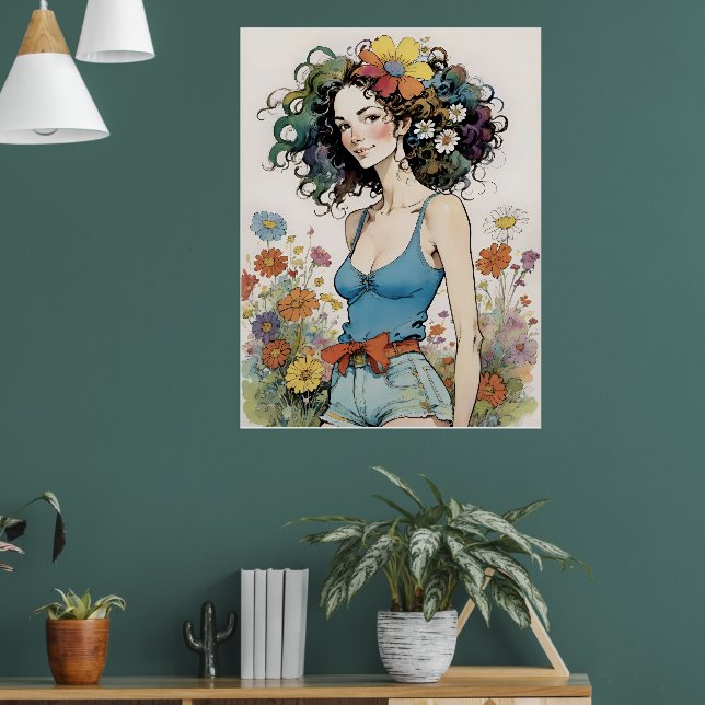 Girl with Rainbow Flower in Her Hair Poster (Living Room 1)