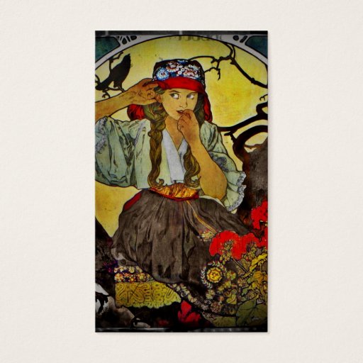 Customizable Girl with a Raven Business Card Template