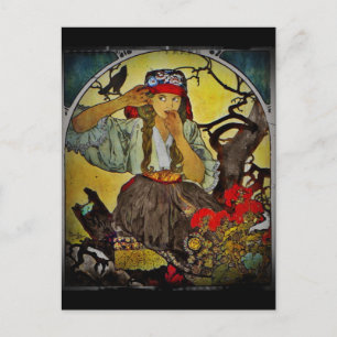 Girl with Raven Moravian Teacher Choir Postcard