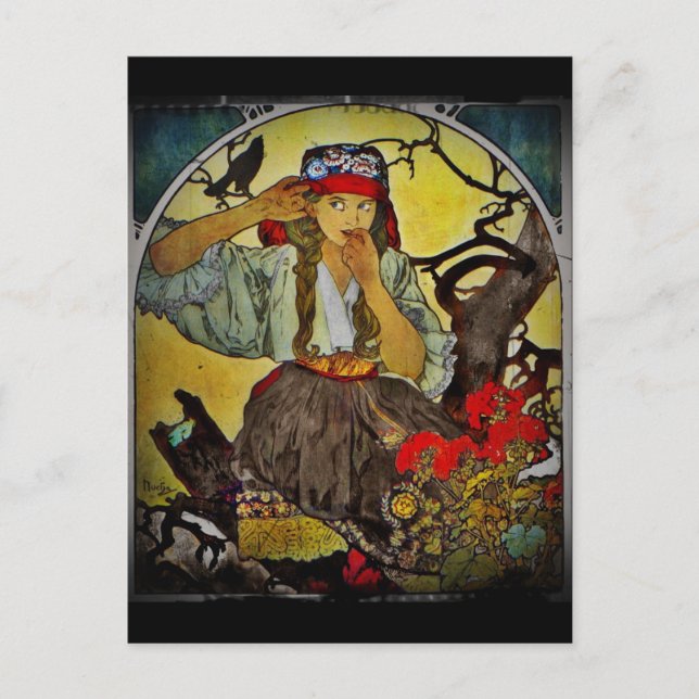 Girl with Raven Moravian Teacher Choir Postcard (Front)