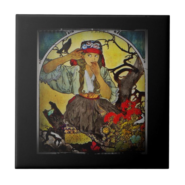 Girl with Raven Moravian Teacher Choir Tile (Front)