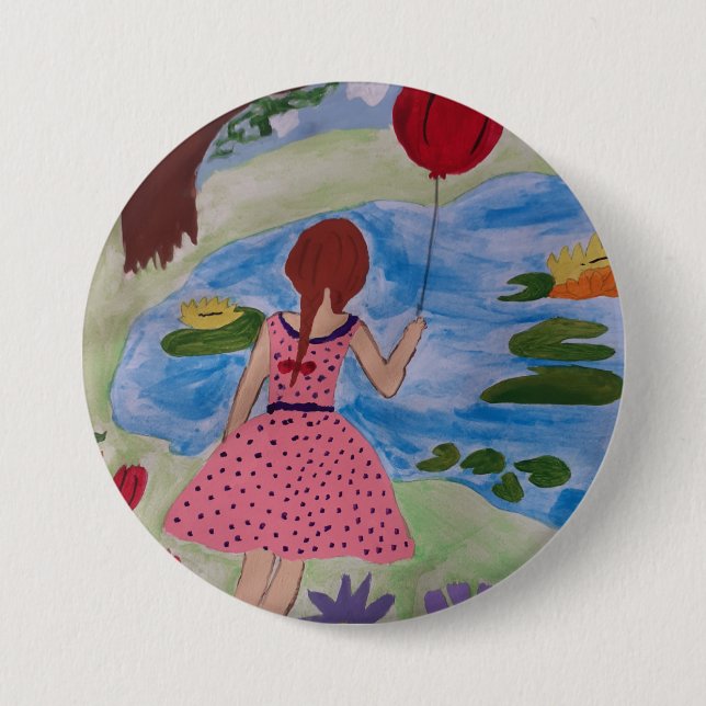 Girl With Red Balloon Badge Button (Front)