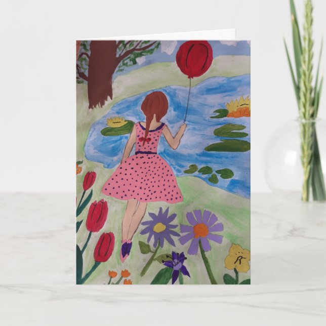 Girl With Red Balloon Birthday Card (Front)