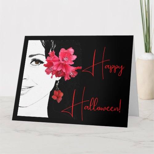 Girl with red earring fashion illustration boho   card