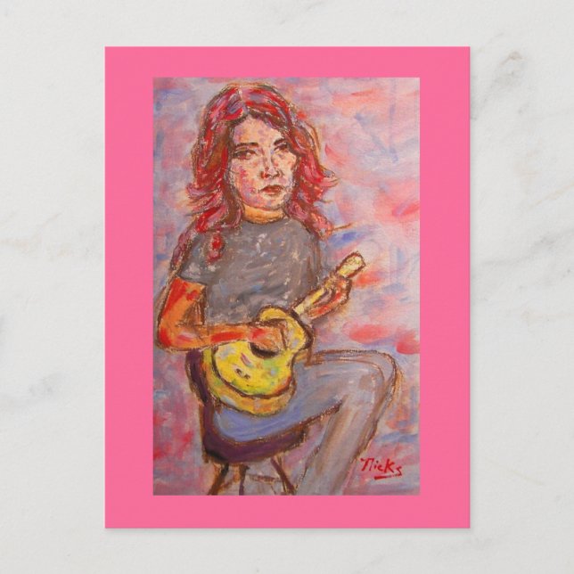 girl with red hair and ukulele postcard (Front)