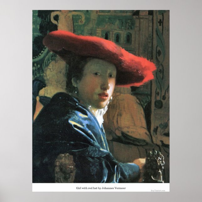 Girl with red hat by Johannes Vermeer Poster (Front)