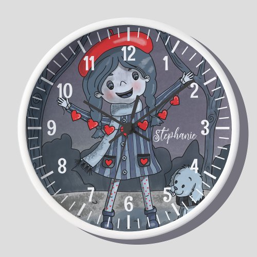 Girl with Red Hat Monochromatic Wall Clock 