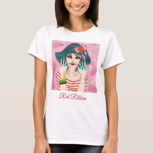 Girl With Red Ribbon T-Shirt