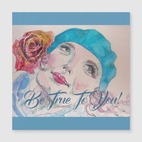 Girl With Red Rose Be True To You Magnetic Card