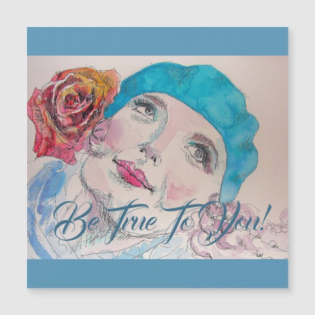 Girl With Red Rose Be True To You Magnetic Card (Front)