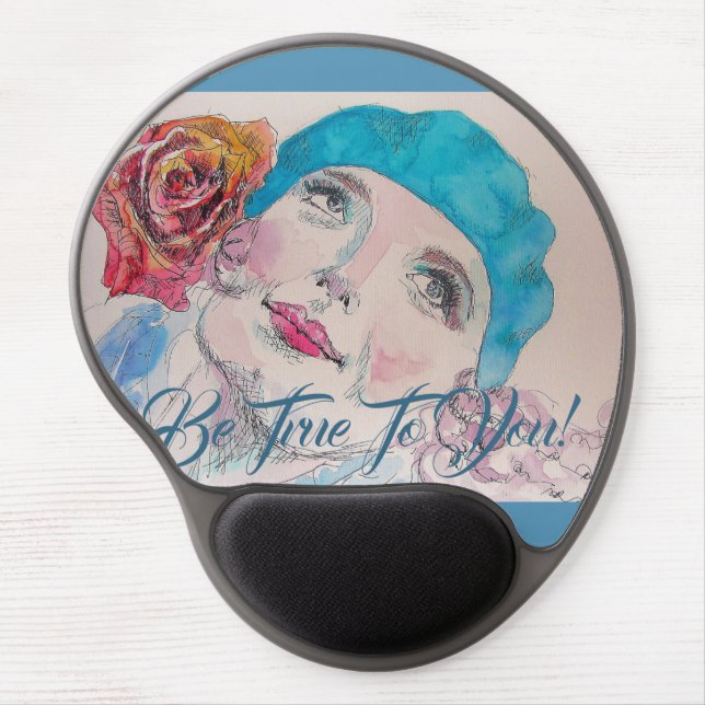 Girl With Red Rose Beret Be True Gel Mouse Mat Pad (Front)