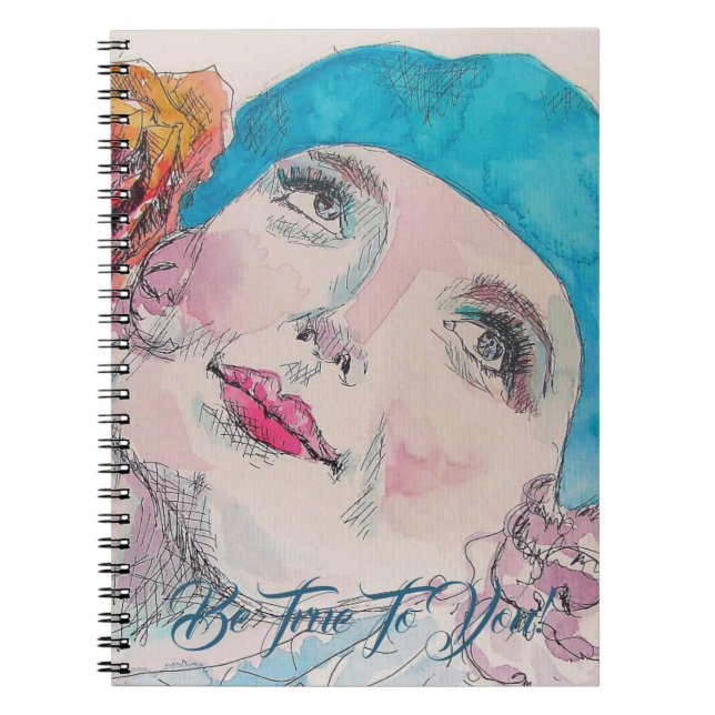 Girl With Red Rose Beret Be True Girls Notebook (Front)