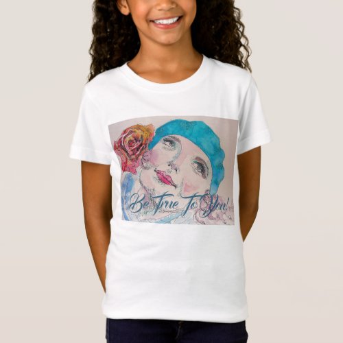 Girl With Red Rose Beret Be True Girls T Shirt